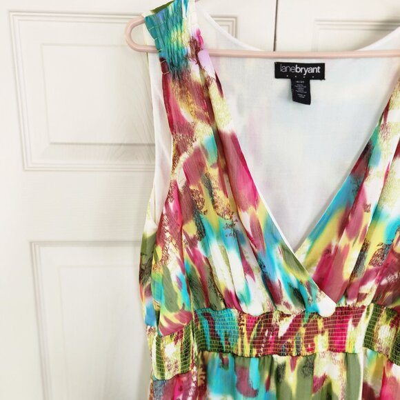 Lane Bryant Shirred Babydoll Maxi Dress Size 18-20 Floral Boho Summer Beach Y2K - Picture 3 of 7